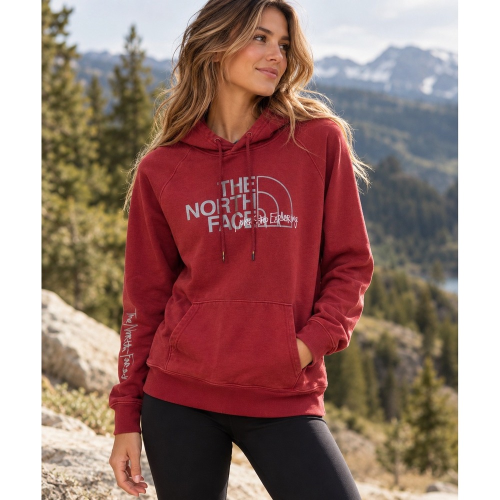 The North Face Hoodie Never Stop Exploring Burgundy Red Pullover Size Medium